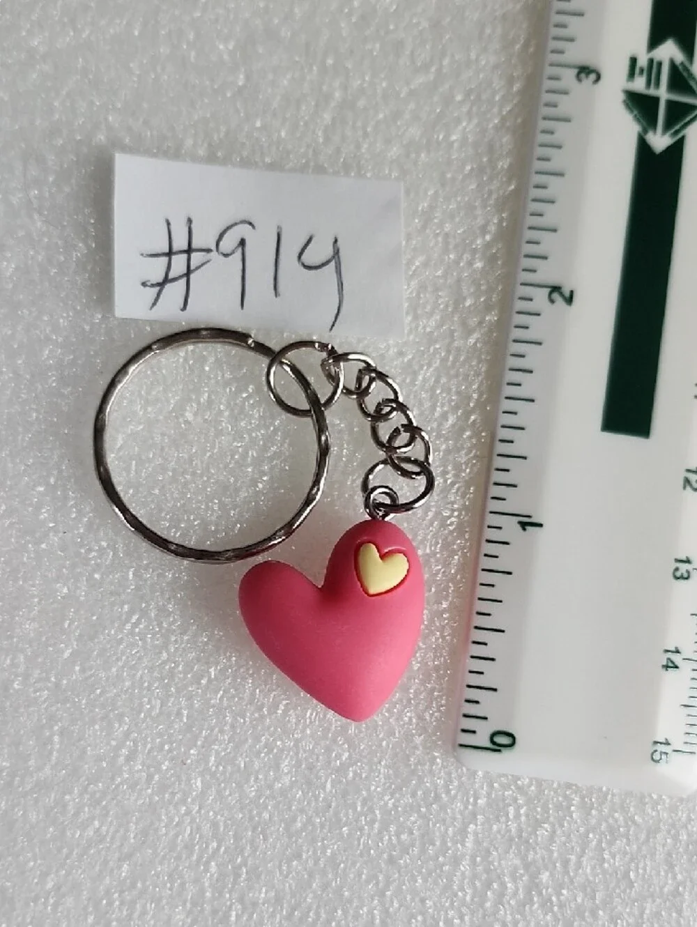 Hand Crafted Pink Heart Keychain with Yellow Accent